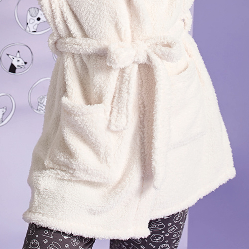 Igrid Bata de mujer Sorbetto - blanca, mullida con capucha de osito