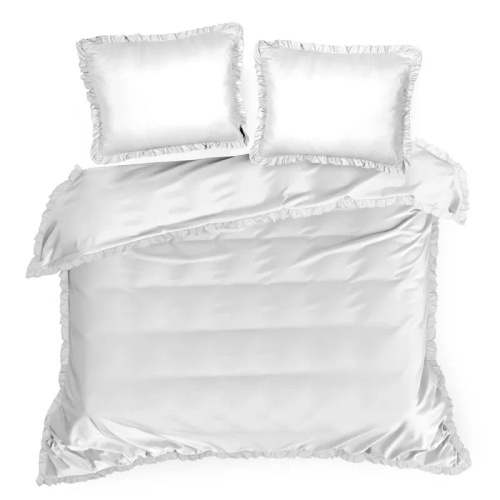 Ropa de cama de microfibra Eurofirany MI con volante, suave, con cremallera, blanca