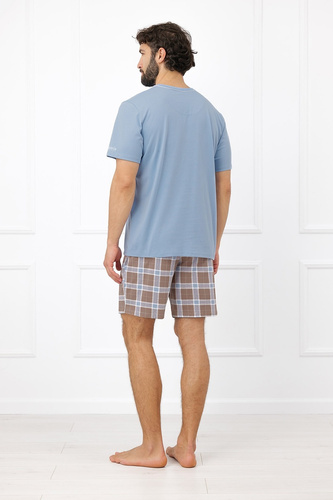 Pijama para hombre Italian Fashion Dante algodón corta pantalones cortos a cuadros con bolsillos - acero
