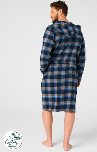 MGL 431 Albornoz de hombre Key jeans - cuadros, suave, cuello chal