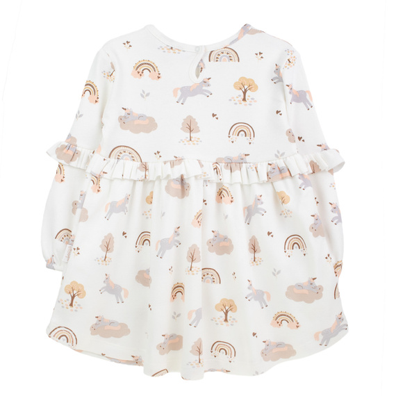 141970 Vestido de manga larga Nicol - algodón crema con unicornios