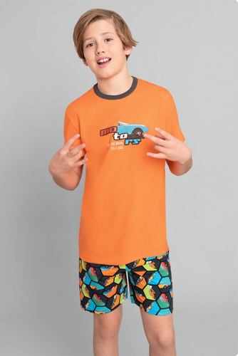 Comics Pijama de manga corta para niño, pantalón Italian Fashion - naranja/estampado