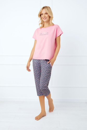Pijama Lotte Mujer manga corta, pantalón 3/4 Moda Italiana - rosa/estampado