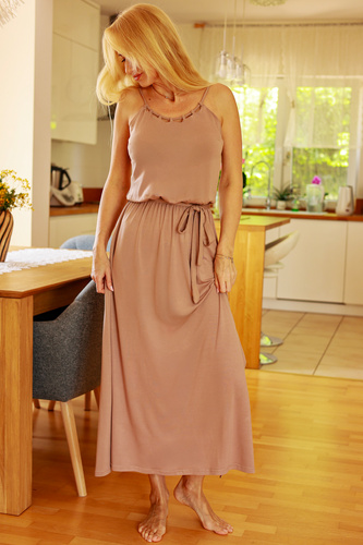 Grace Mirale - Vestido largo de viscosa con abertura | Fabricación polaca - latte