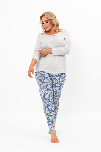 Pijama de mujer Boma - manga larga, pantalón largo, algodón Moda Italiana - melange/estampado