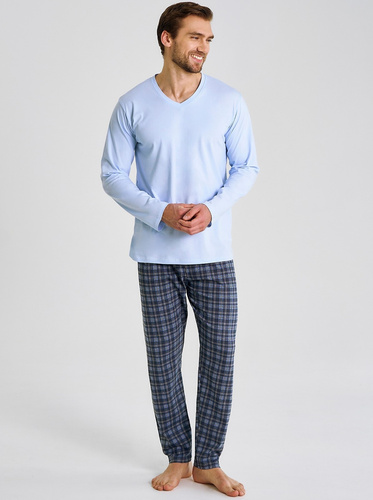 Pijama hombre Mark 3475, 3476, 3477 Taro - algodón, manga larga, confort noche azul