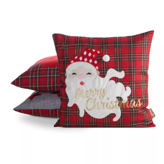 Chp 165 Eurofirany Funda de almohada navideña - a cuadros rojos con Papá Noel e inscripción