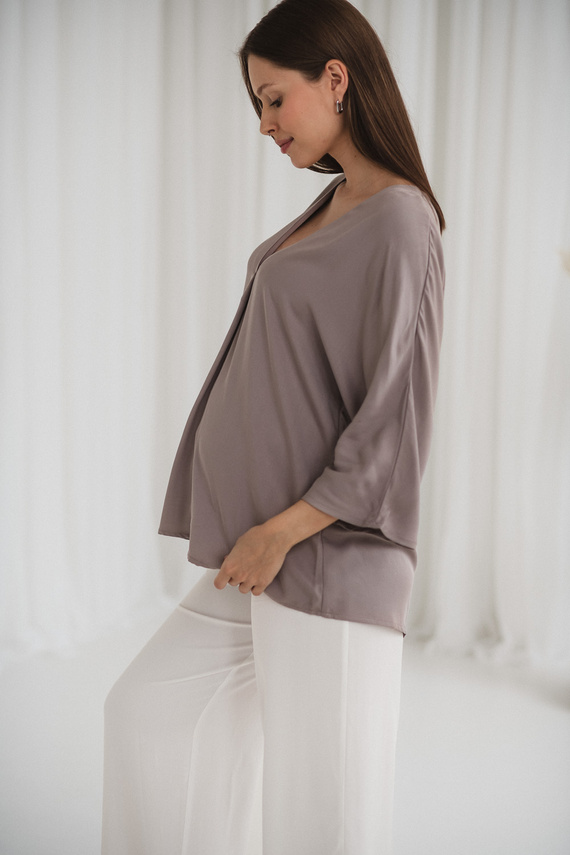Mamafullness Blusa de embarazada para lactancia Milk&Love beige - viscosa, manga 3/4, oversize