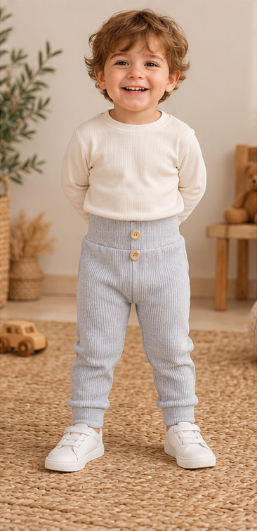 Leggings para niño LC008 gris jaspeado de algodón acanalados con botones