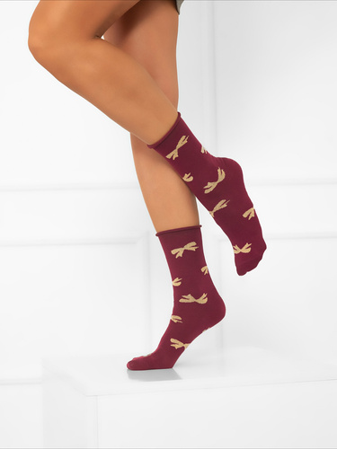S183D Figaro Calcetines largos sin presiones Mujer Moda Italiana - lazos burdeos