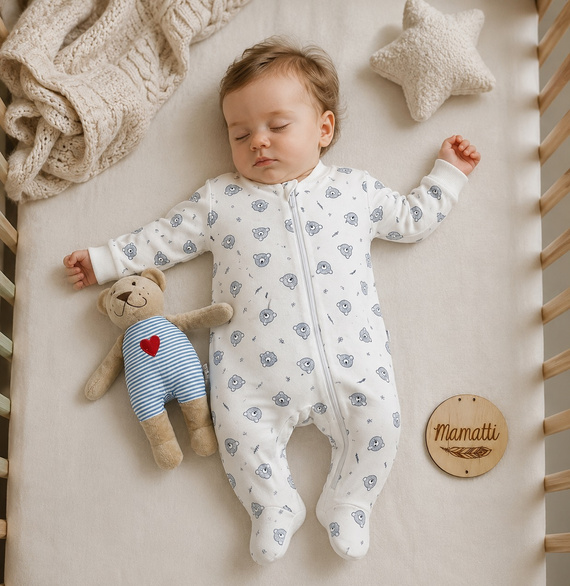 Mamatti Pijama para bebé blanco con ositos, de algodón, con cremallera