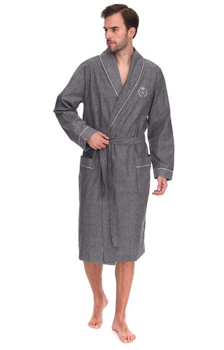 2532 Zeus Albornoz de hombre L&L gris - largo, algodón, melange, clásico