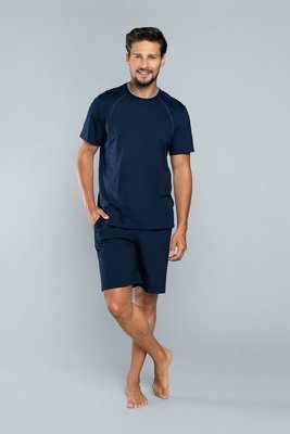 Niko Pijama de manga corta para hombre, pantalón corto Moda Italiana - azul marino