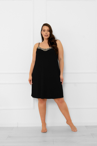 Camisón Kongo Italian Fashion - negro, sin tirantes, estampado de leopardo