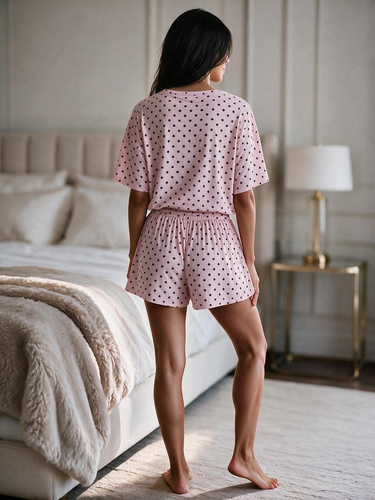 Luna 1311 Pijama de mujer corta de algodón con lunares 100% algodón rosa
