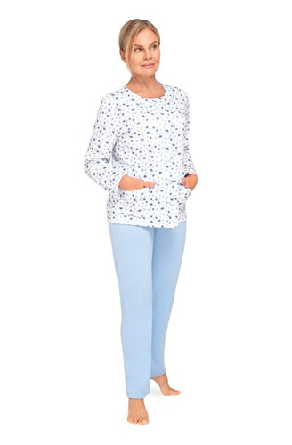 Maria III 202 Martel Pijama de mujer azul 32- 100% Algodón | Desabrochado | Manga larga y pantalón largo | Confort Premium para todo el año