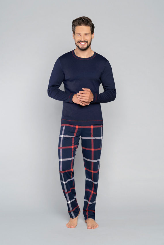 Horton Pijama de manga larga para hombre, pantalón largo Moda Italiana - azul marino/estampado