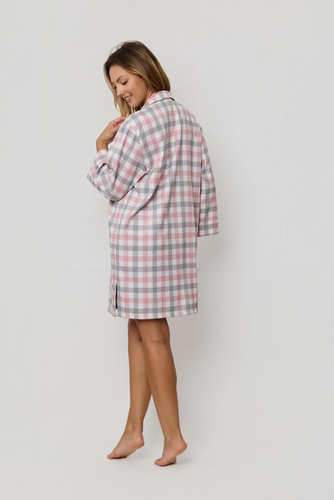 Camisa de mujer Stella KG80 Mefemi by Nipplex rosa-gris - elegante camisa a cuadros de tejido de alta calidad, manga larga, botones, aberturas laterales