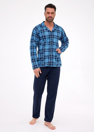 114/82 Pijama de hombre Cornette | Delantero abierto, 100% algodón, cuello y bolsillos