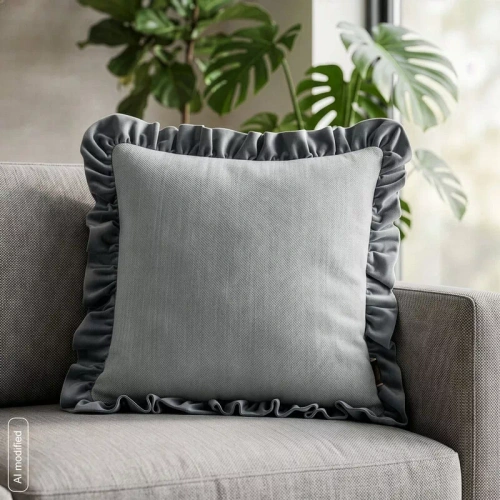 Eurofirany Elvara funda decorativa 45x45 de terciopelo con volante - plateada