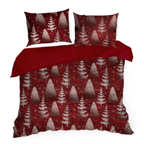 Ropa de cama navideña Rubin en microfibra Eurofirany árbol de Navidad rojo blanco- suave, ligera y fácil de cuidar, con cremallera