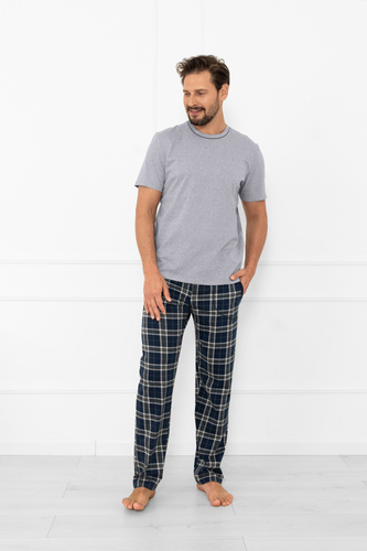 Pijama de hombre Andreas - manga corta, pantalón largo, algodón Moda Italiana - melange/estampado