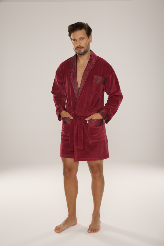 866 Noble Albornoz de terciopelo para hombre De Lafense - corto, elegante, algodón - burdeos