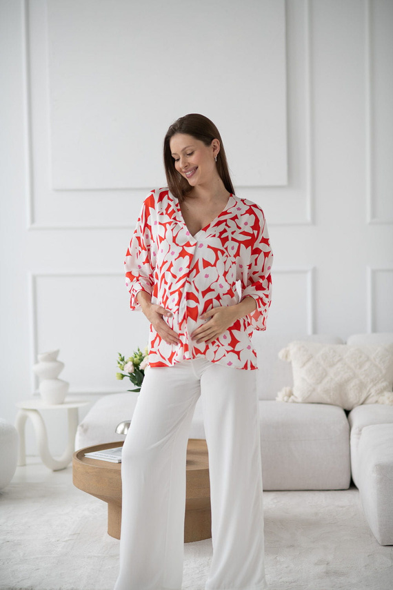 Mamafullness Milk&Love blusa premamá de flores - viscosa, manga 3/4, oversize