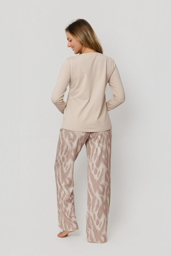 Mefemi Noelia PW85 pijama de algodón capuchino, pantalón estampado, conjunto mujer
