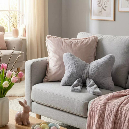 Eurofirany Wiosna 135 – cojín decorativo 37x10x30 con lazo silver