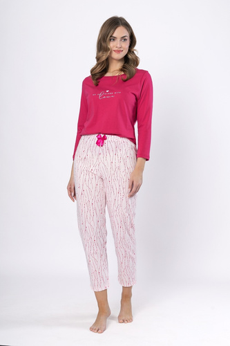Leveza 1620 Ula pijama de mujer - algodón, 7/8 pantalón, rojo