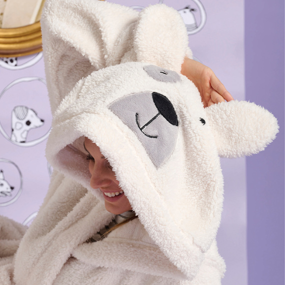 Igrid Bata de mujer Sorbetto - blanca, mullida con capucha de osito