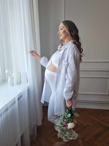 3411C/E Leggings premamá de canalé y cintura alta - comodidad y estilo en uno - color crudo