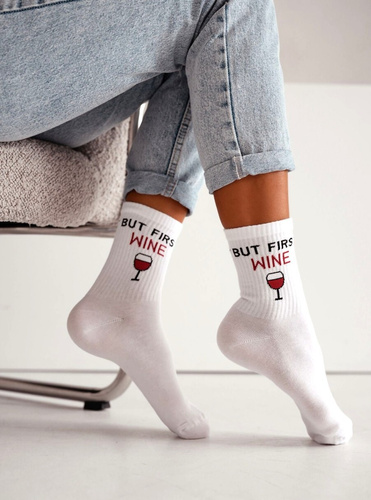 Calcetines mujer algodón Milena 0200-240 But First Wine– canalé cómodos diario white