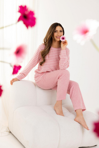 713 Pijama señora Regina rosa - rizo cálido, rayas, manga larga