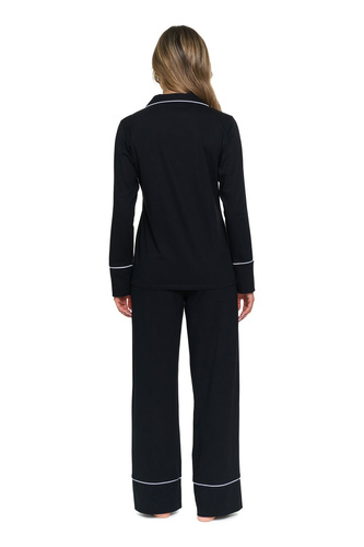 Pijama de mujer Doctor Nap 7527 Noir 100% algodón, larga con apertura frontal
