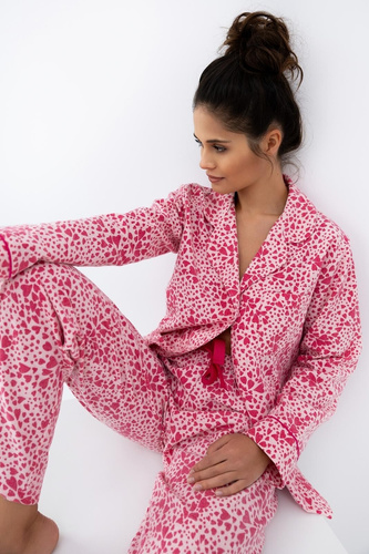 Giuliana Pijama de señora Sensis rosa - algodón, franela, estampado corazón