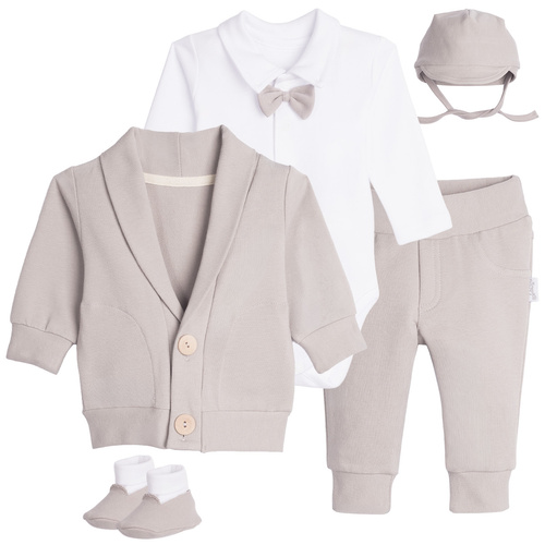 169408 Conjunto para bautizo de niño 5 piezas body de algodón, sudadera, pantalones