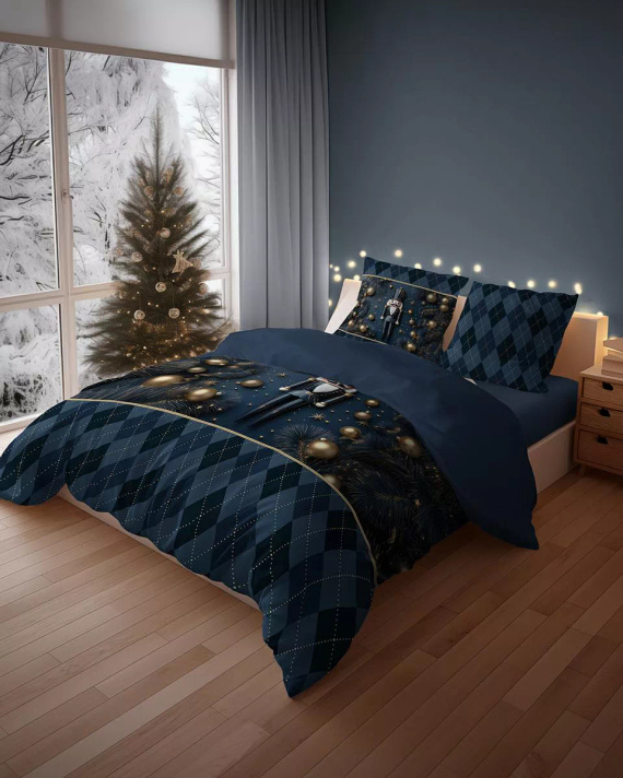 5823 A Christmas Dreams ropa de cama de algodón Detexpol azul marino con Cascanueces - Juego de Navidad 100% algodón