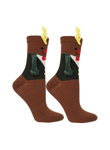 Calcetines de mujer Moraj CSLS250-044 marrón con reno 3D y imanes para regalo