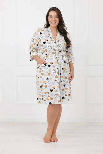 Bata de señora Soreno Italian Fashion - algodón, manga 3/4, atada