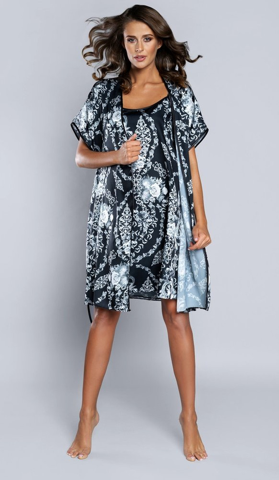 Silver Bata de mujer de manga corta Satén Moda Italiana - azul marino