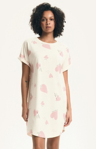 Camisón de señora 44490 Emela melocotón Henderson, 100% algodón, manga corta, medio escote redondo