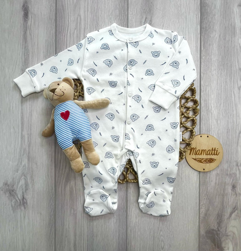 Mamatti Pijama enterizo para bebé blanco con ositos de algodón con botones a presión