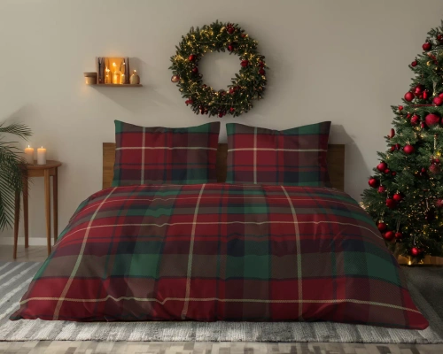 Ropa de cama navideña 6059 A Detexpol Cuadro navideño rojo y verde 100% algodón