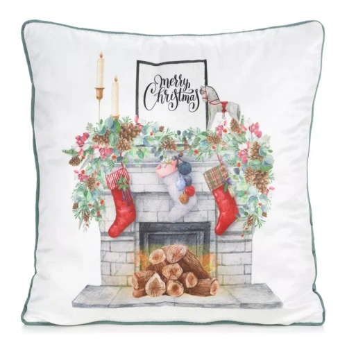 CHP383 Funda de cojín navideña Eurofirany 45x45 de terciopelo con estampado y ribete