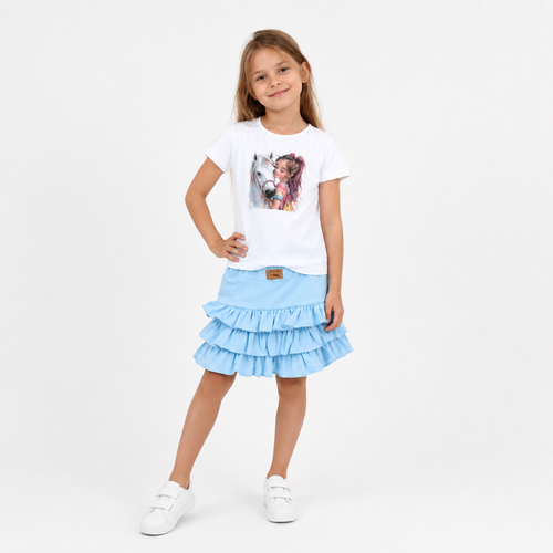 Nini KAR-0067 falda azul para niña con volantes de algodón
