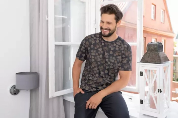 Pijama Pinus Pijama de hombre manga corta, pantalón largo Moda Italiana- estampado/grafito