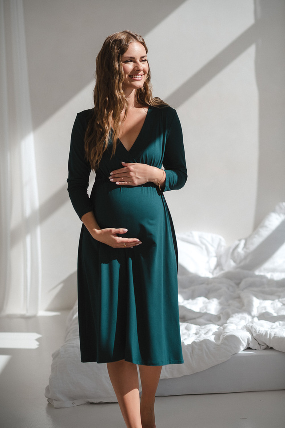 Star Light Camisón de bambú para embarazo y lactancia 7/8 Milk&Love biberón verde - transpirable, para hospital, lactancia cómoda