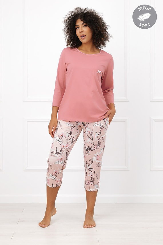 Italian Fashion Kafelia Pijama de mujer Mega Soft 3/4 flores con bolsillo